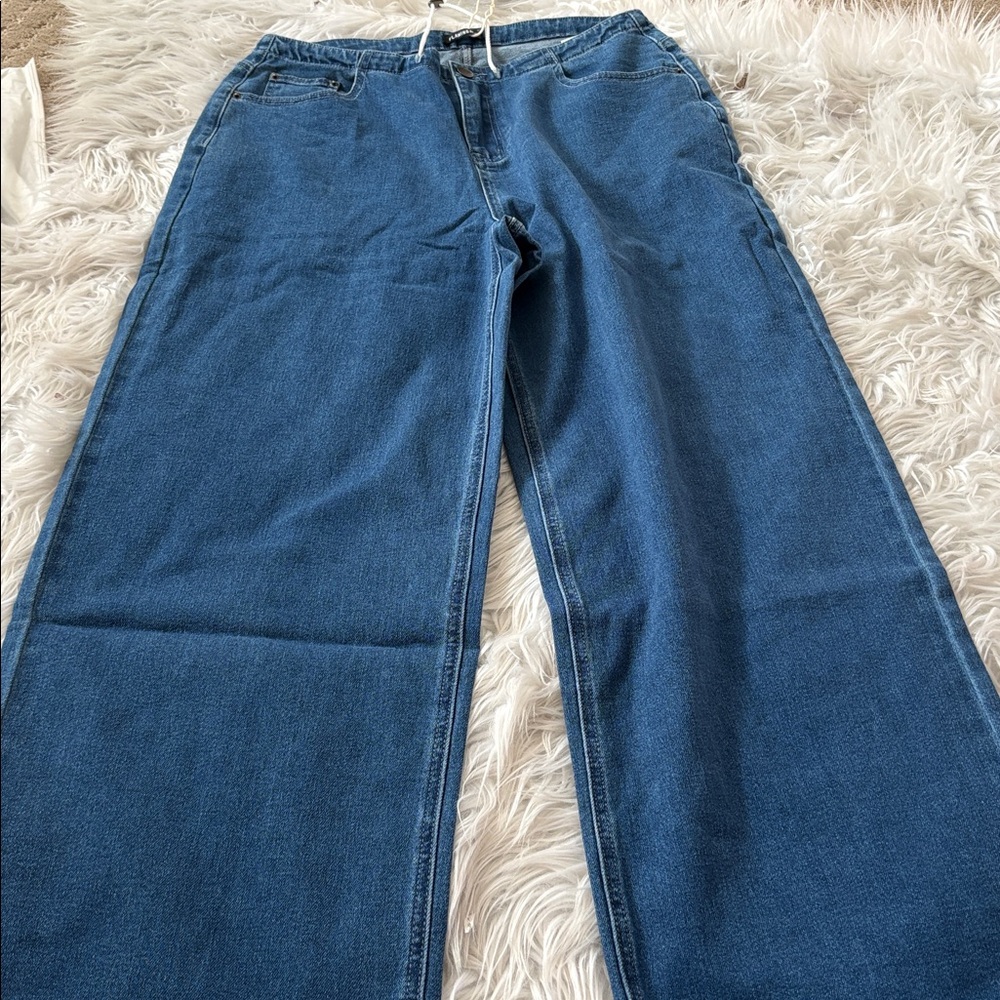 Flamingals drawstring stretchy wide leg denim jeans woman’s size L FG5-9 - Picture 3 of 6